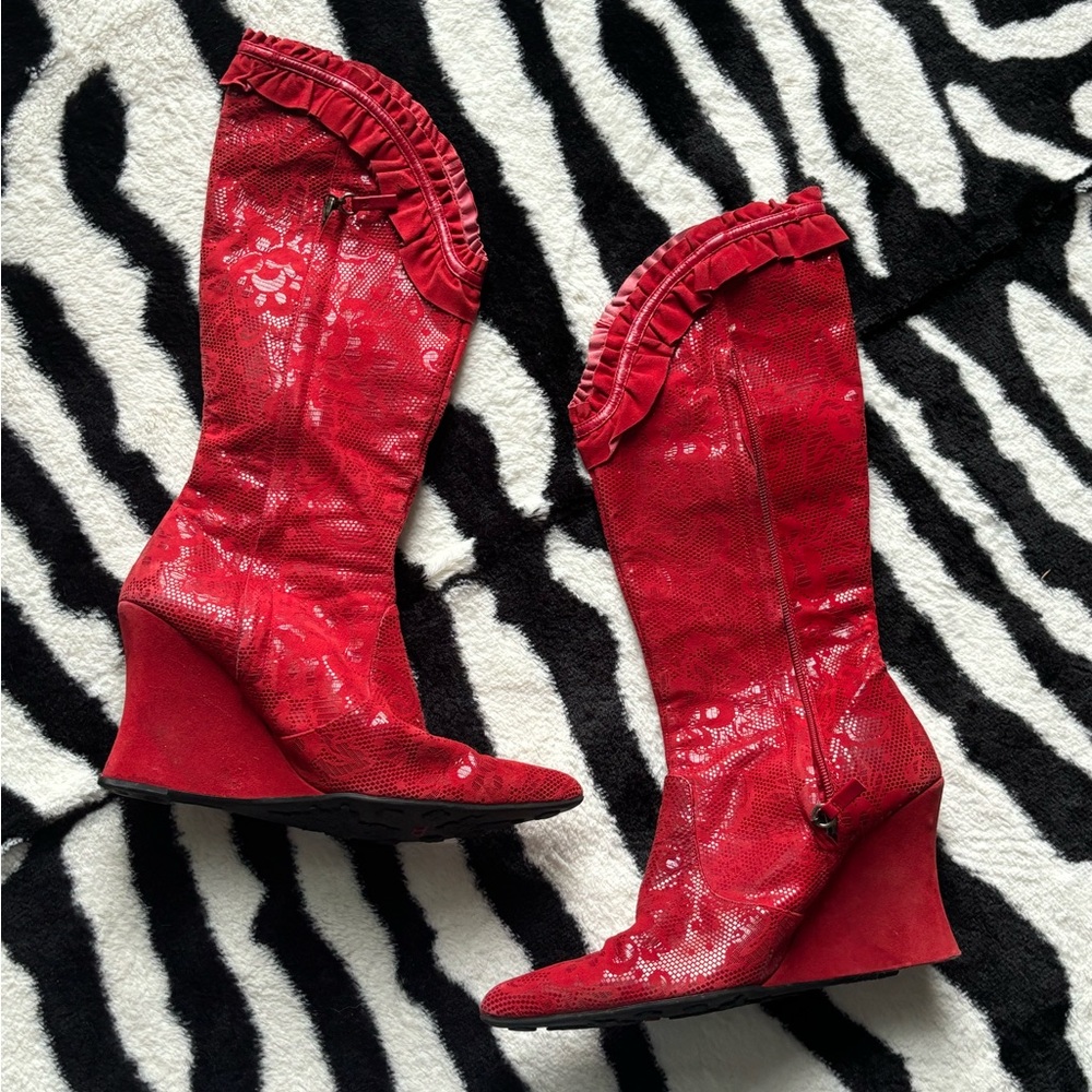 Diesel vintage red lace detail funky boots